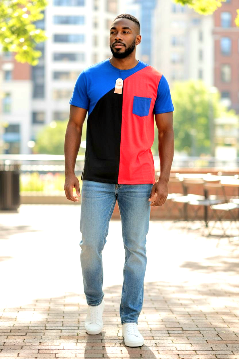 FD Men's Red Blue Black Multi Tee