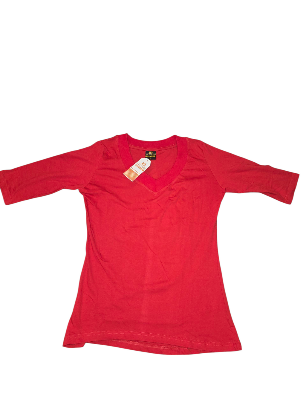 FD Red V Neck Elbow Sleeve Tee