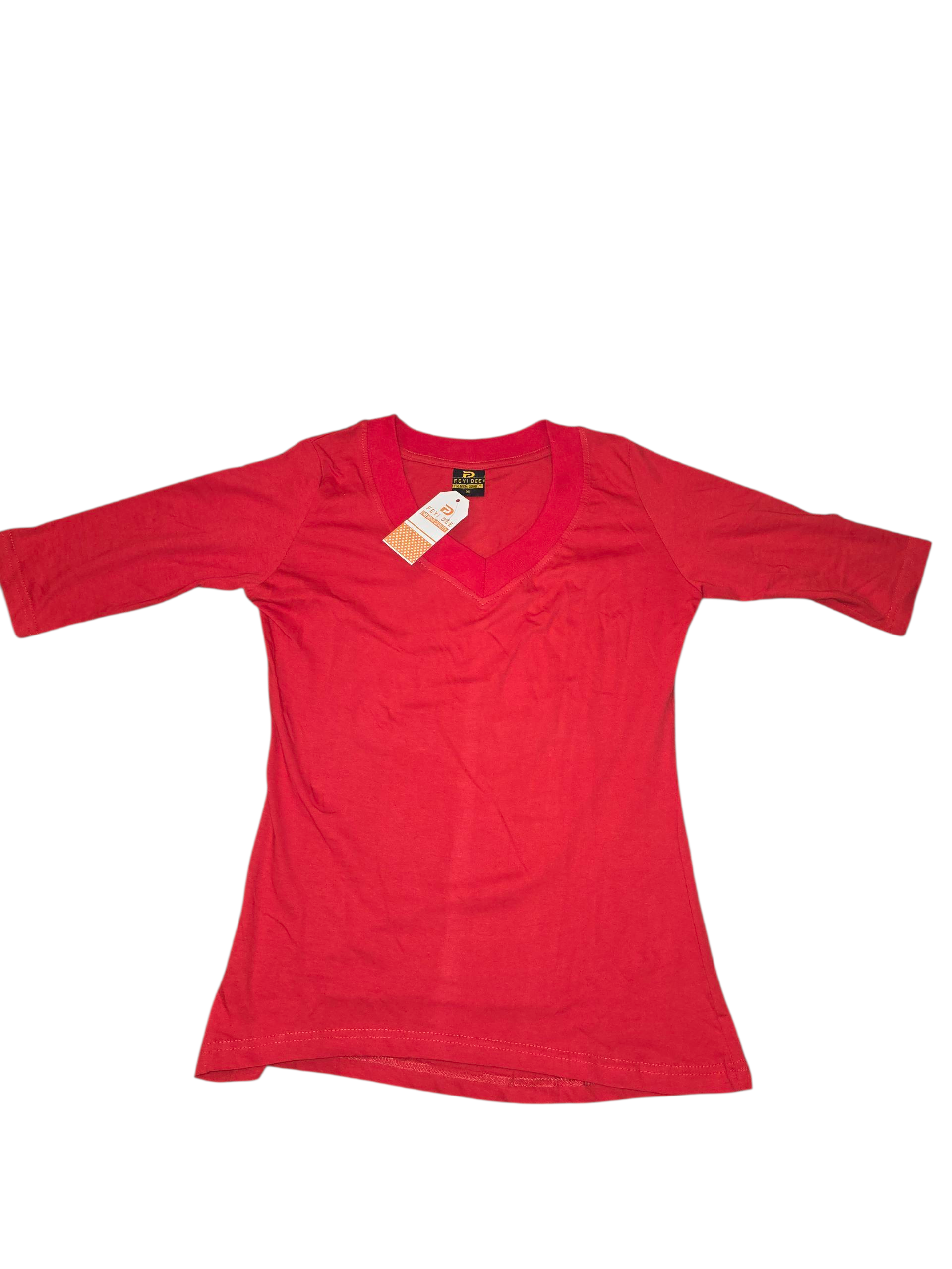 FD Red V Neck Elbow Sleeve Tee