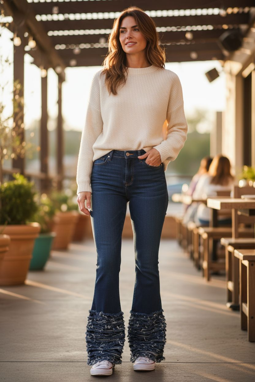 Flare Bottom Jeans with Frills