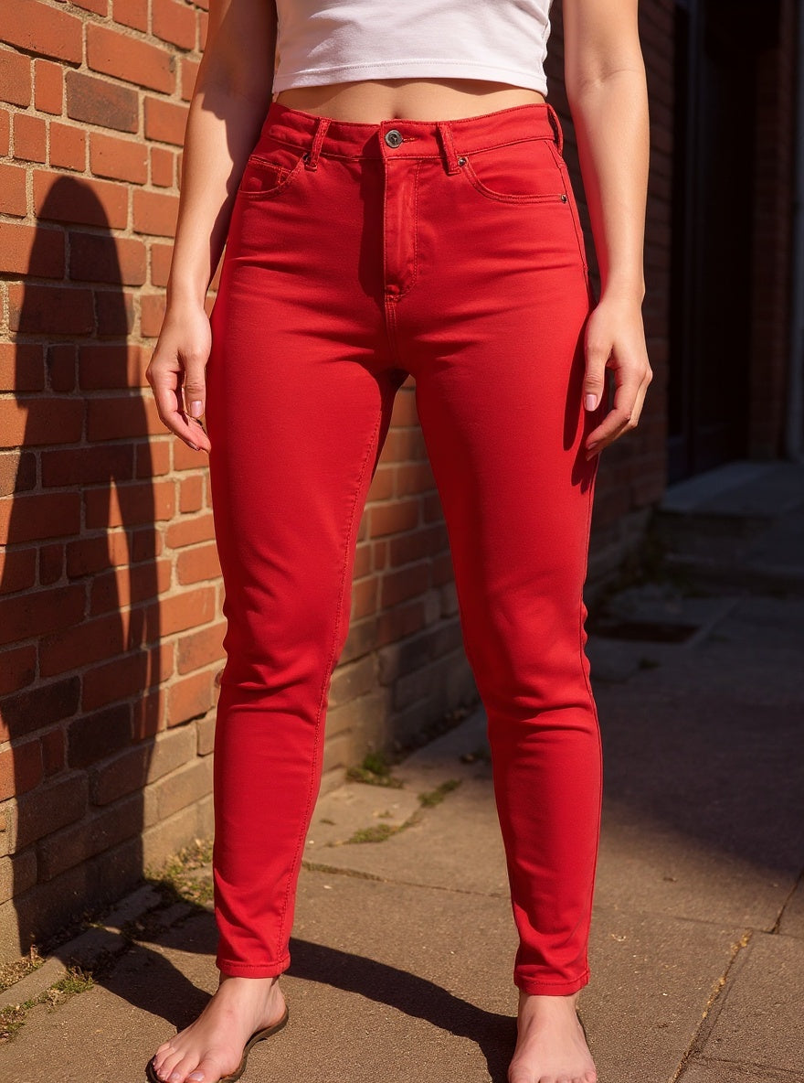 Ladies Skinny Red Jeans