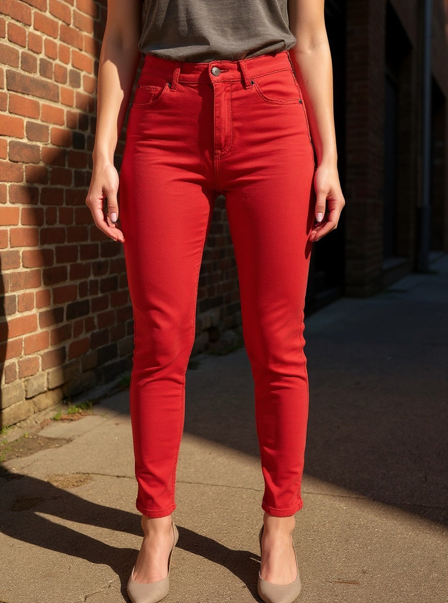 Ladies Skinny Red Jeans