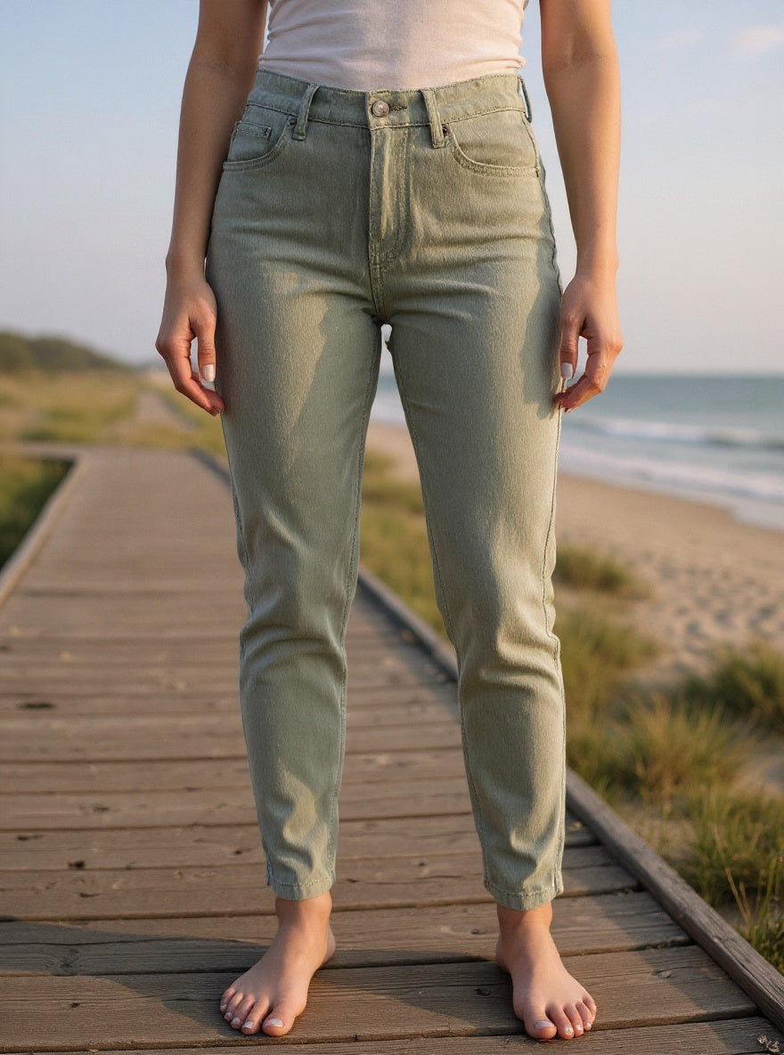 Ladies Skinny Green Jeans